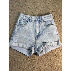 Cotton On Shorts Women 4 Hi-Rise Stretch Cuffed White Washed Denim 80's